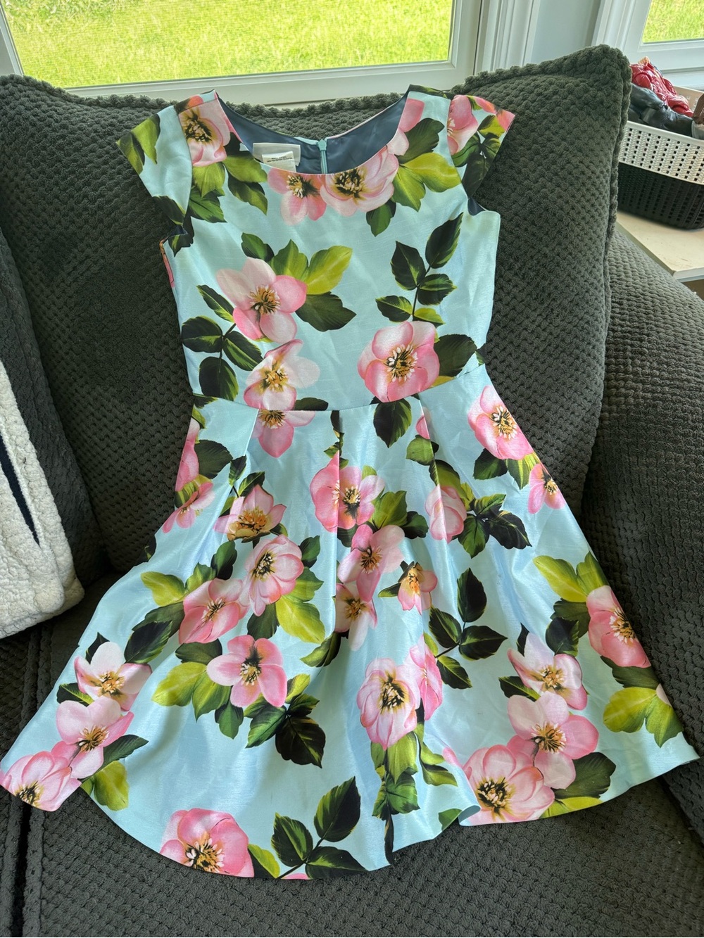 Bonnie Jean Pink Floral Fit-and-Flare Dress on Light Blue